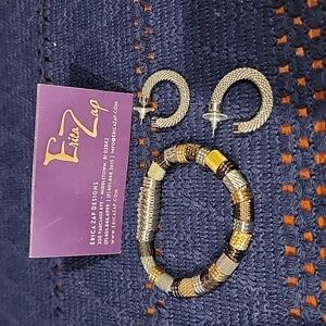 Erica Zap Mesh Bracelet & Earrings in rhodium/gold/black Finish - Never Worn